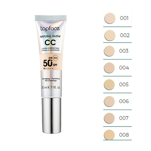 Тональний СС-крем TopFace Natural Glow CC Cream & Concealer SPF50 PT472 30 мл 008 Темний Пісок (PT472)