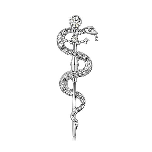 Значок пин BROCHE Посох Асклепия 1,2 х 3,6 см Серебристый BRGV114621