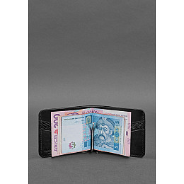 Кожаное портмоне 4.4 с зажимом черный Crazy Horse карбон BlankNote