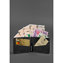 Кожаное портмоне 4.4 с зажимом черный Crazy Horse карбон BlankNote