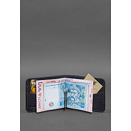 Кожаное портмоне 4.4 с зажимом синий Crazy Horse карбон BlankNote