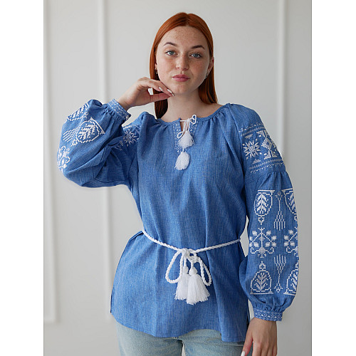 Вишиванка жіноча льон-габардин джинс Святкова 4Profi XL(50)