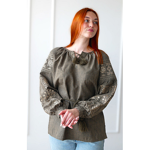 Вишиванка жіноча льон-габардин хаки Святкова 4Profi 2XL(48)