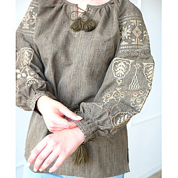 Вышиванка женская лен-габардин хаки Праздничная 4Profi S(44)