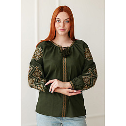 Вишиванка жіноча хаки з льону Лелека 4Profi XL(50)