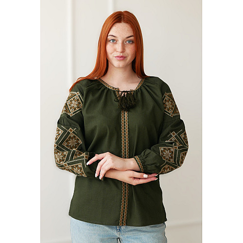 Вишиванка жіноча хаки з льону Лелека 4Profi XL(50)