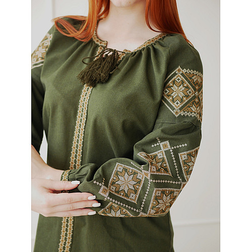 Вишиванка жіноча хаки з льону Лелека 4Profi XL(50)