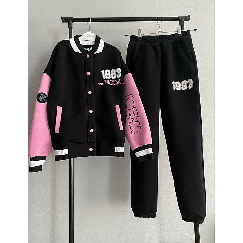 Спортивный костюм на флисе Черно-розовый Ukraine Brand 146 см