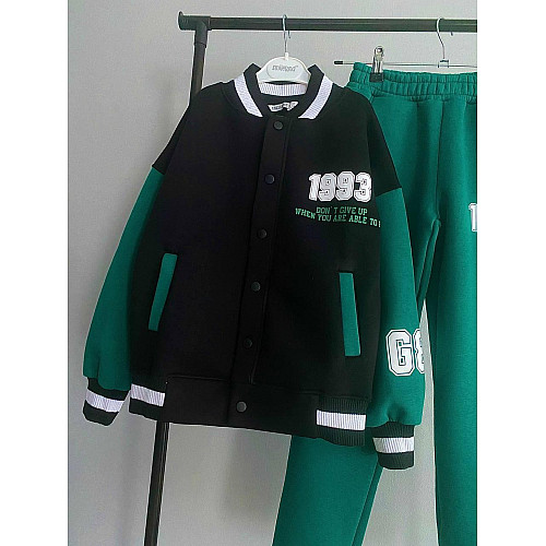Спортивный костюм на флисе Черно-зеленый Ukraine Brand 152 см