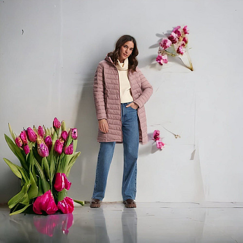 Жіноче пальто No brand 313939-P 44 Пудра (91436915)