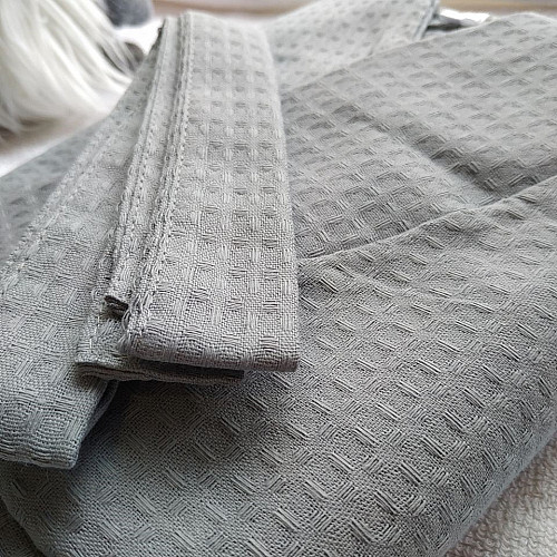 Вафельный халат Luxyart Кимоно 54-56 XL серый (LS-3376)