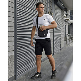 Комплект футболка  + шорты + барсетка Adidas Реплика S Белый с Черным (8684996468 )