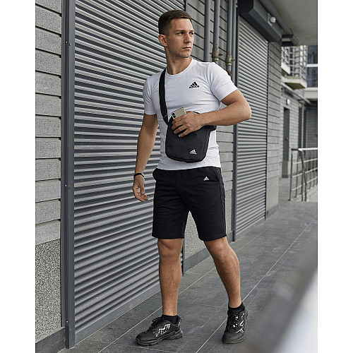 Комплект футболка + шорты + барсетка Adidas Реплика S Белый с Черным (8684996468 )