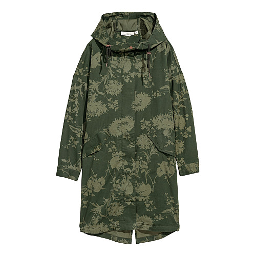 Женская парка H&M S зеленый листики 312626810