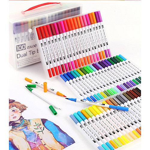 Набір двосторонніх маркерів Worison FineLiner / Brush Markers Pens 60 кольорів (WN-002/60)