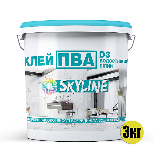 ПВА Клей прочный универсальный водостойкий D3 SkyLine 3 кг Белый