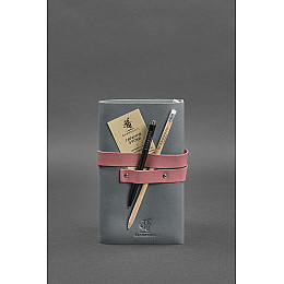 Женский кожаный блокнот (Софт-бук) 1.0 Серый с розовым BlankNote