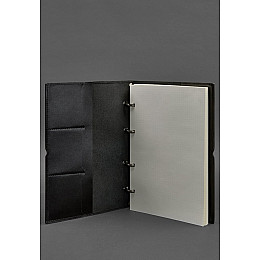 Кожаный блокнот А4 на кольцах (софт-бук) 9.0 в мягкой обложке черный глянец BlankNote