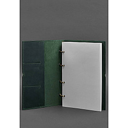 Кожаный блокнот А4 на кольцах (софт-бук) 9.0 в мягкой обложке зеленый Crazy Horse BlankNote