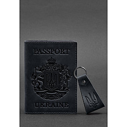 Подарковий набір шкіряних аксесуарів з українською символікою темно-синій BlankNote