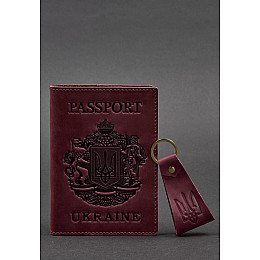 Подарковий набір шкіряних аксесуарів з українською символікою бордовий BlankNote