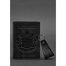 Подарковий набір шкіряних аксесуарів з українською символікою чорний BlankNote