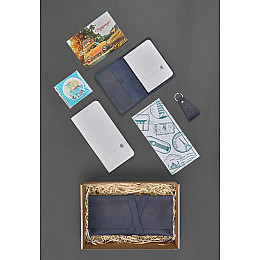 Набор кожаных аксессуаров для путешественника Касабланка Темно-синий BlankNote