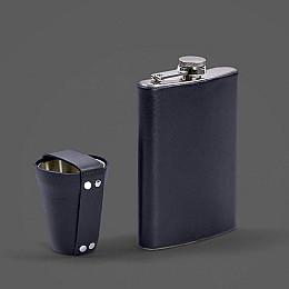 Набір з флягою та чарками в шкіряному чохлі темно-синій BlankNote