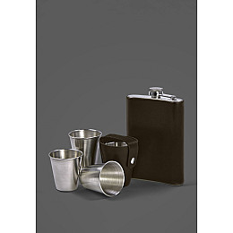 Набір з флягою та чарками в шкіряному чохлі темно-коричневий Crazy Horse BlankNote