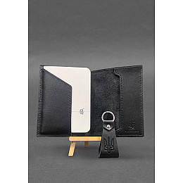 Подарковий набір шкіряних аксесуарів з українською символікою чорний краст BlankNote