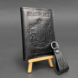 Подарковий набір шкіряних аксесуарів з українською символікою чорний краст BlankNote