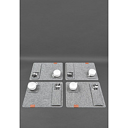 Фетровый набор для сервировки стола BlankNote на 4 персоны серый со светло-коричневым