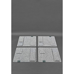 Фетровый набор для сервировки стола BlankNote на 4 персоны серый с зеленым