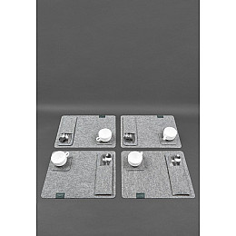 Фетровый набор для сервировки стола BlankNote на 4 персоны серый с зеленым