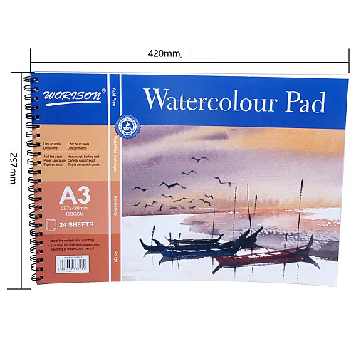 Альбом для акварелі WORISON Watercolor Pad А3 24 листа спіраль 180г/м²