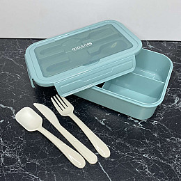 Ланч-бокс со столовыми приборами A-PLUS 2220 PB голубой