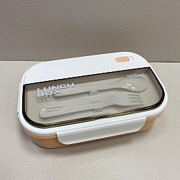 Ланч-бокс со столовыми приборами A-PLUS 1206 оранжевый с белым