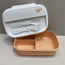 Ланч-бокс со столовыми приборами A-PLUS 1206 оранжевый с белым