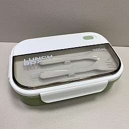 Ланч-бокс со столовыми приборами A-PLUS 1206 зеленый с белым