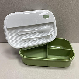 Ланч-бокс со столовыми приборами A-PLUS 1206 зеленый с белым