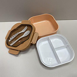 Ланч-бокс со столовыми приборами A-PLUS 21013 персиковый