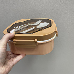 Ланч-бокс со столовыми приборами A-PLUS 21013 персиковый
