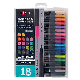 Набор маркеров акварельных Santi Brush Pen 18 цветов двусторонние (390999)