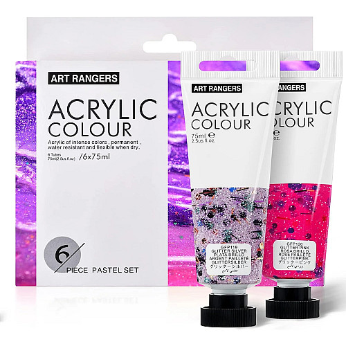 Художественные акриловые краски с блестками Art Rangers Acrylic glitter 6 цветов по 75 мл