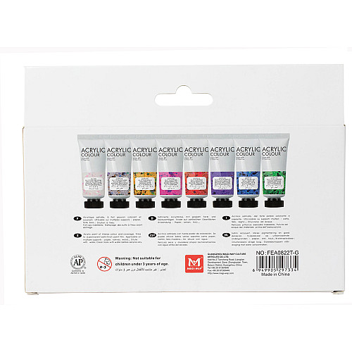 Акриловые краски с блестками для рисования Art Rangers Acrylic glitter набор 8 цветов по 22 мл