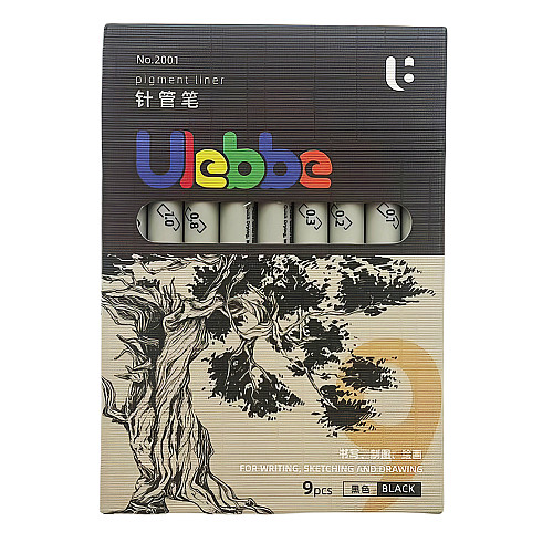Пігментні лайнери капілярні ручки ULEBBE 9 шт Чорний