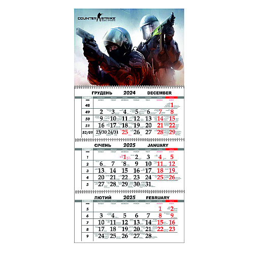 Квартальный настенный календарь на 2025 Vivay Counter-Strike 30x65 см Разноцветный (hub_62a60d)
