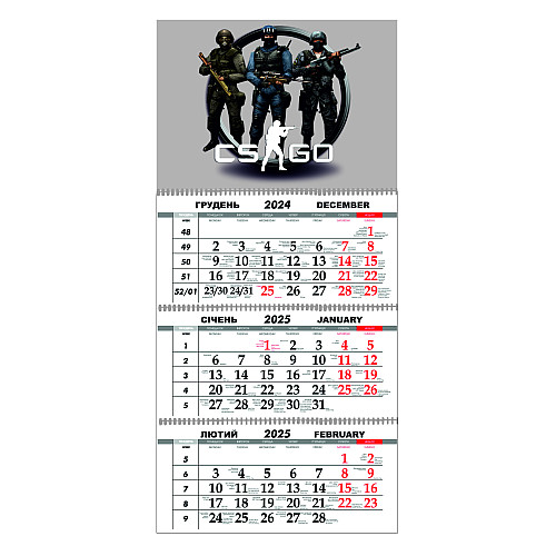Квартальный настенный календарь на 2025 Vivay Counter-Strike 30x65 см Разноцветный (hub_cx0vin)