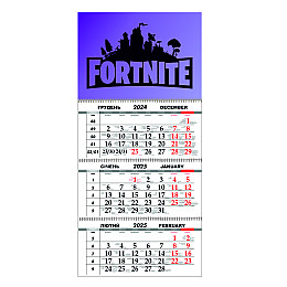 Квартальный настенный календарь на 2025 Vivay Fortnite 30x65 см Разноцветный (hub_nqbgru)