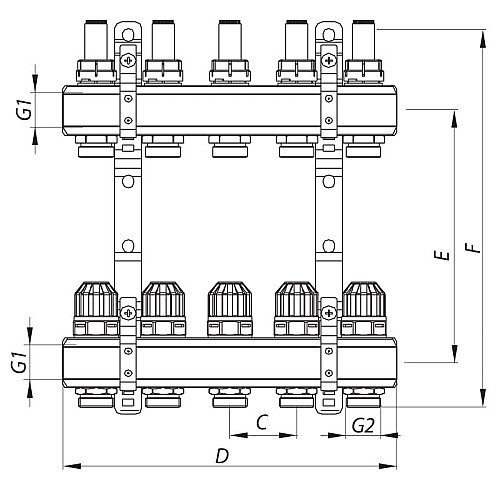 Колекторний блок з витратомірами KOER KR.1110-11 1”x11 WAYS (KR2648)